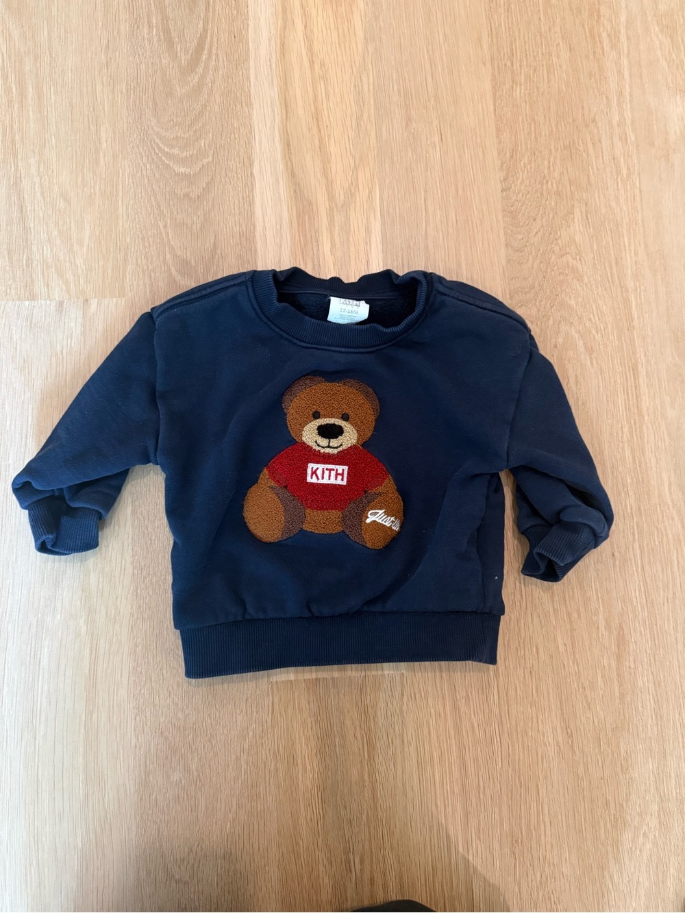 Kith Navy Kids Teddy Crewneck Sweatshirt with Red Logo